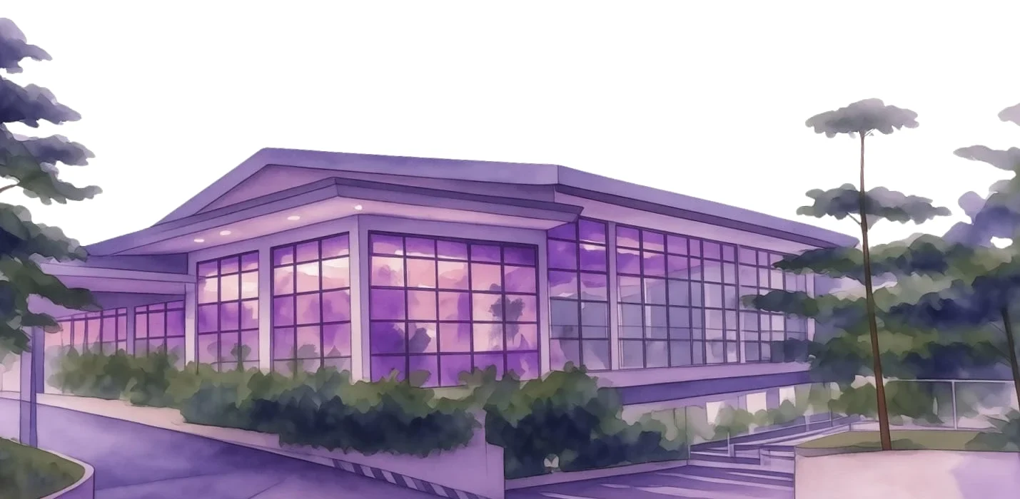 Watercolor of the Arocarria ballroom among tall araucaria pines